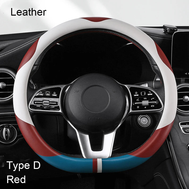 38 cm Luxury Leather Steering Wheel Cover – Universal Fit