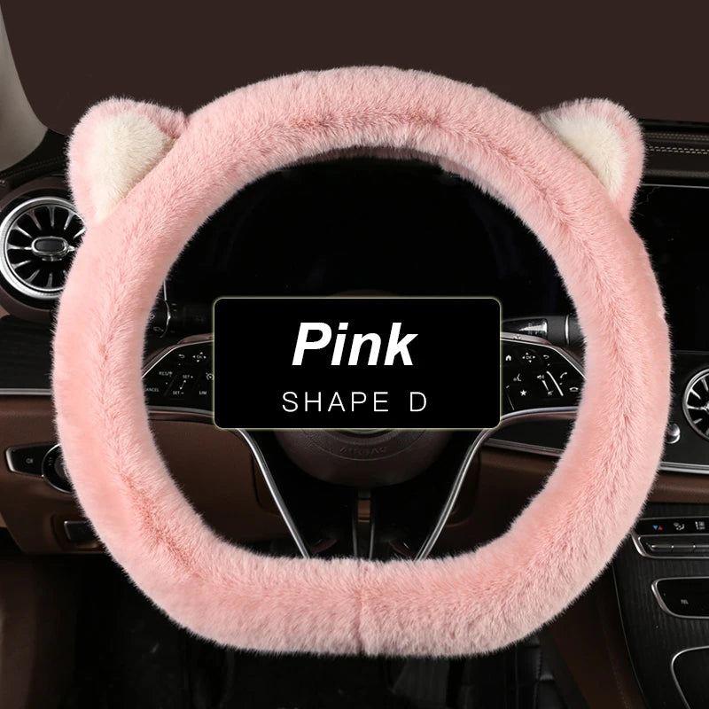 38 cm Plush Cat-Ear Steering Wheel Cover (Anti-Slip)