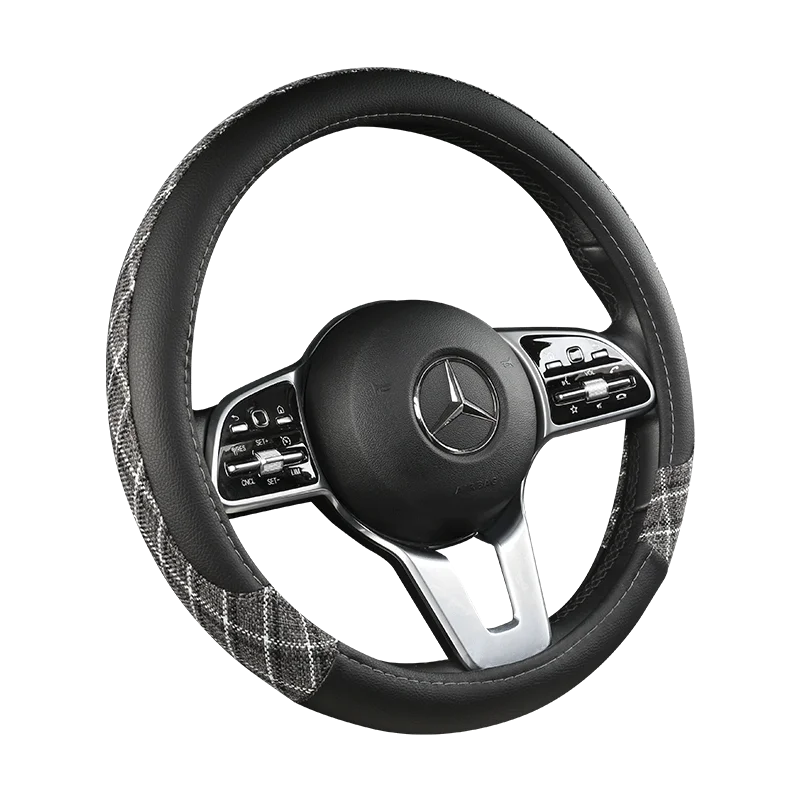38 cm Patterned Leather Steering Wheel Cover