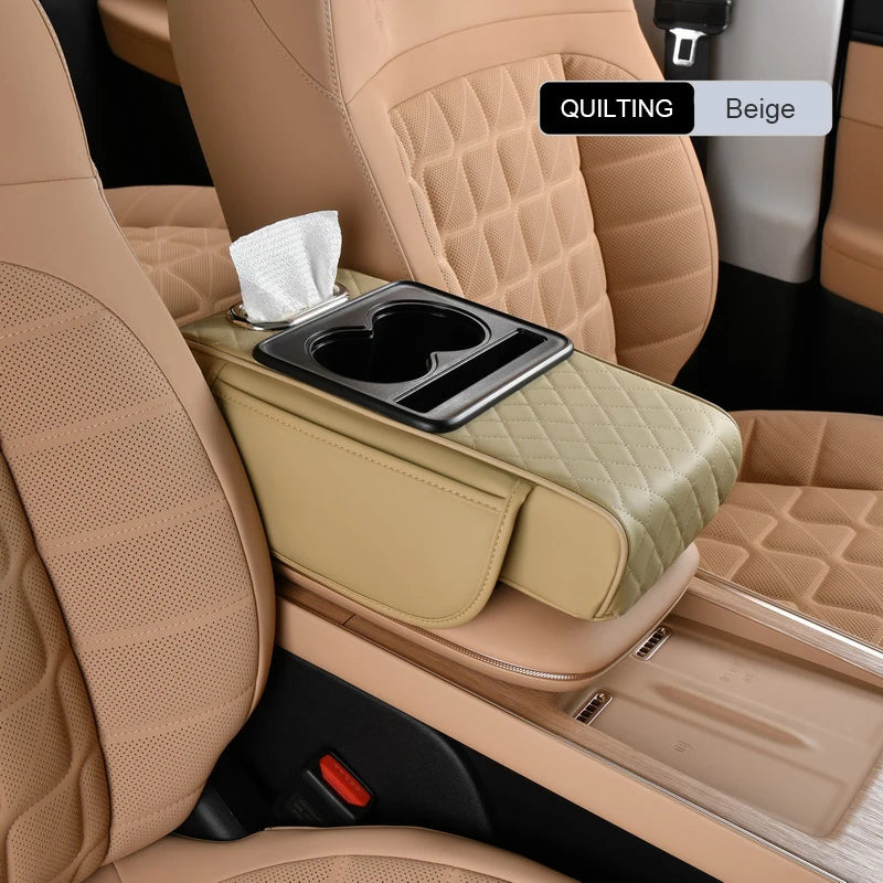 Universal Leather Car Armrest Cover With Storage Box and Cushion Mat