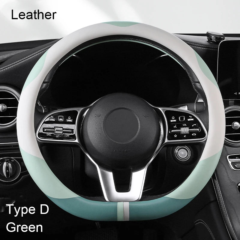 38 cm Luxury Leather Steering Wheel Cover – Universal Fit