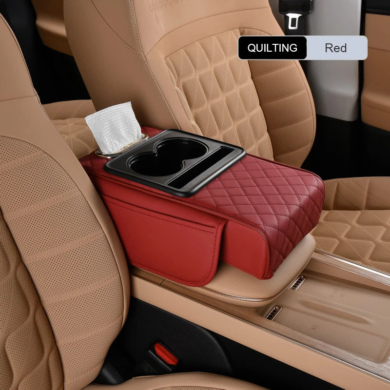 Universal Leather Car Armrest Cover With Storage Box and Cushion Mat