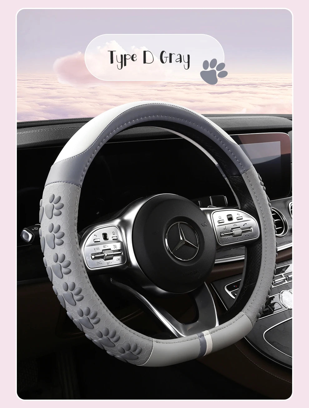 38 cm Anti-Slip Pink Cat Claws Leather Steering Wheel Cover