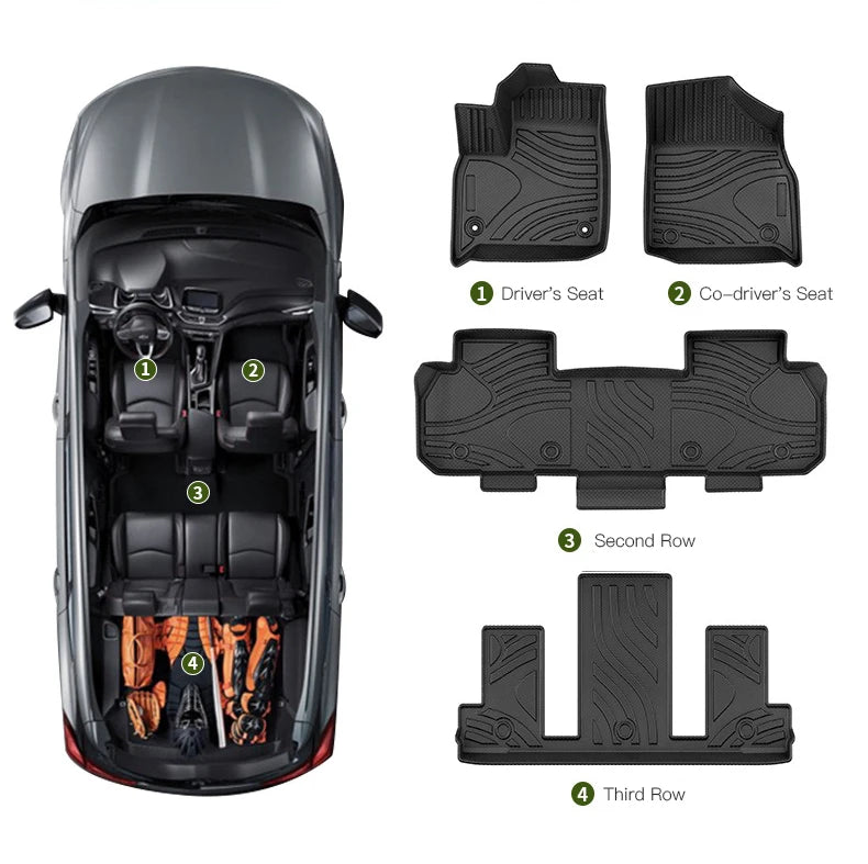 Custom Fit TPE Floor Mats for Chevrolet Traverse (6-Seater SUV, Left-Hand Drive)