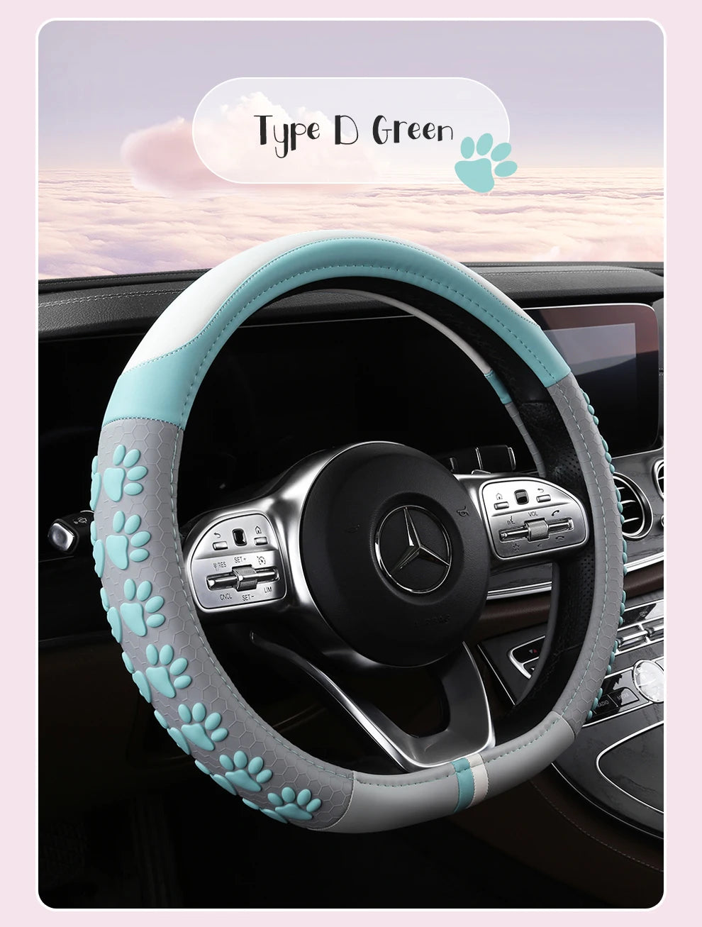 38 cm Anti-Slip Pink Cat Claws Leather Steering Wheel Cover