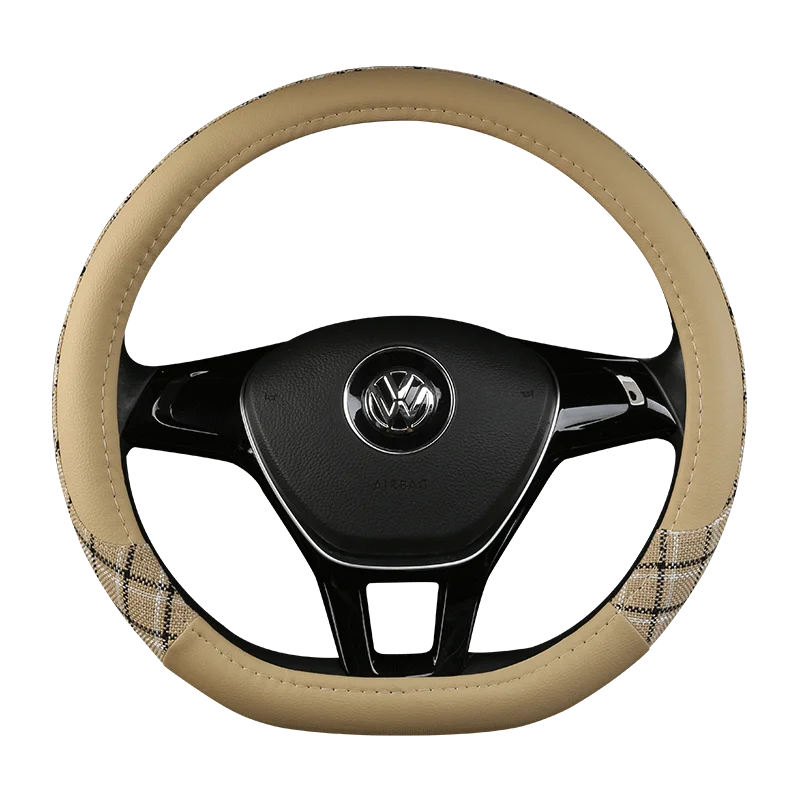 38 cm Patterned Leather Steering Wheel Cover