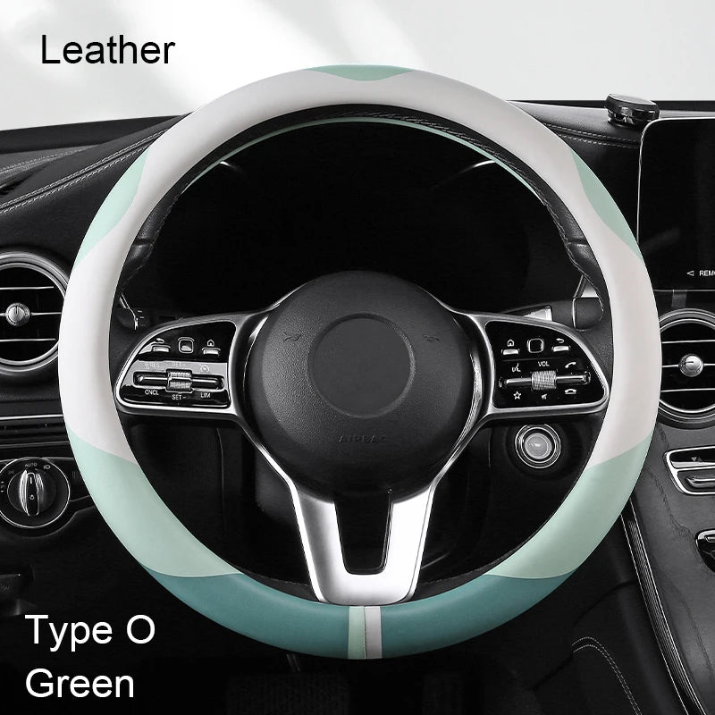 38 cm Luxury Leather Steering Wheel Cover – Universal Fit