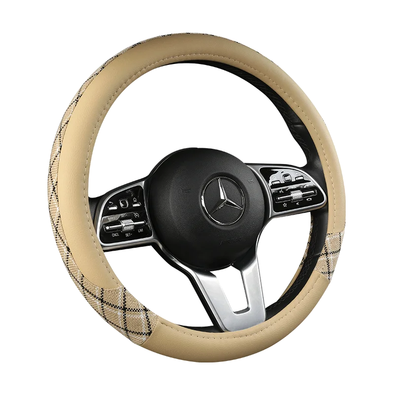38 cm Patterned Leather Steering Wheel Cover