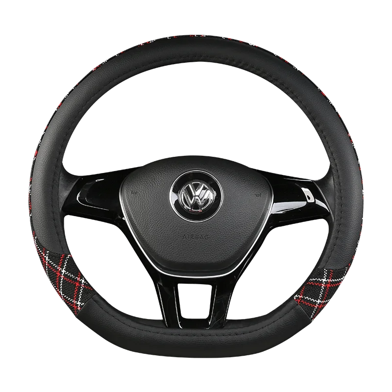 38 cm Patterned Leather Steering Wheel Cover