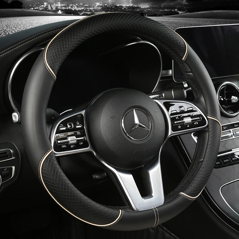 38 cm Universal Leather Steering Wheel Cover – For Cars and SUVs