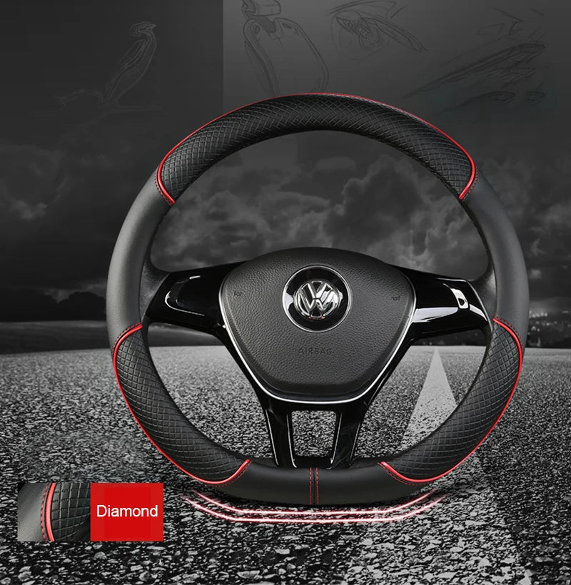 38 cm Universal Leather Steering Wheel Cover – For Cars and SUVs