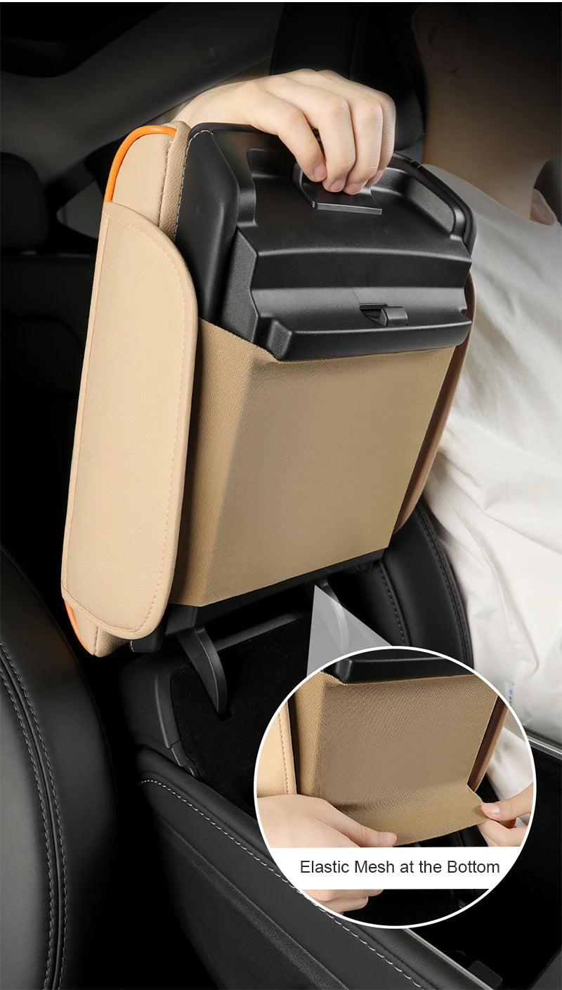 Universal Nappa Leather Car Armrest Cover with Memory Foam and Side Storage