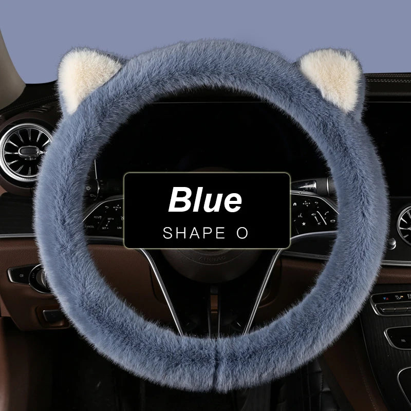 38 cm Plush Cat-Ear Steering Wheel Cover (Anti-Slip)