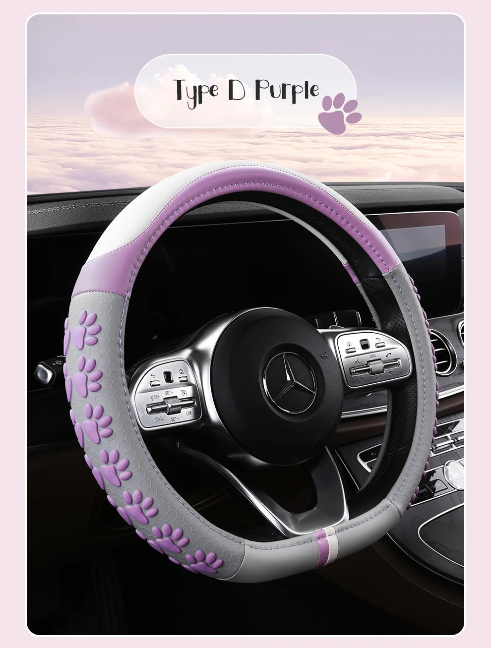 38 cm Anti-Slip Pink Cat Claws Leather Steering Wheel Cover
