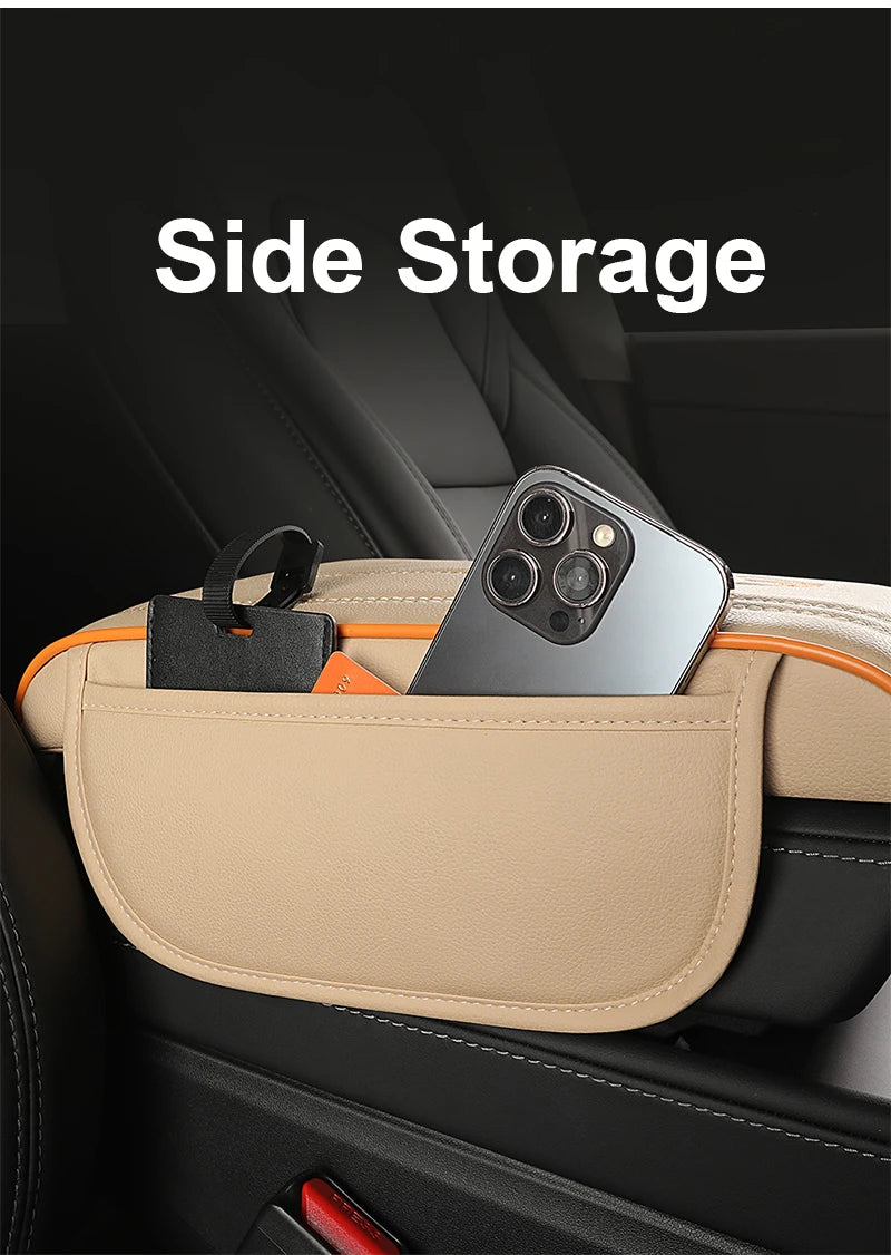 Universal Nappa Leather Car Armrest Cover with Memory Foam and Side Storage