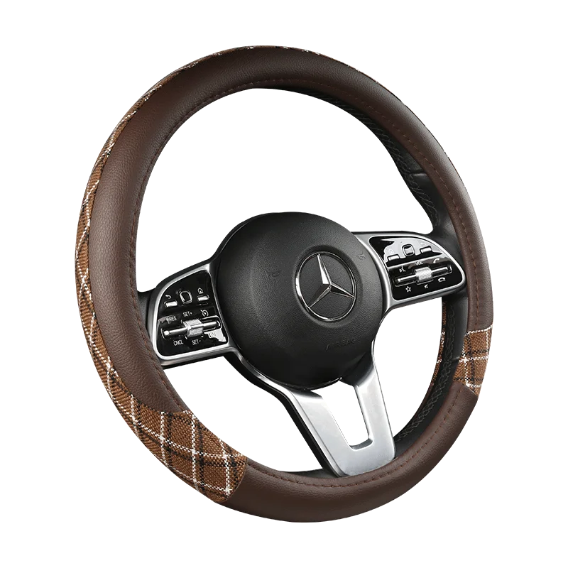 38 cm Patterned Leather Steering Wheel Cover