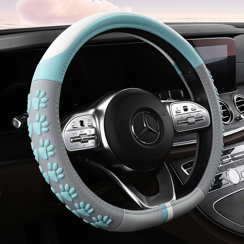 38 cm Anti-Slip Pink Cat Claws Leather Steering Wheel Cover