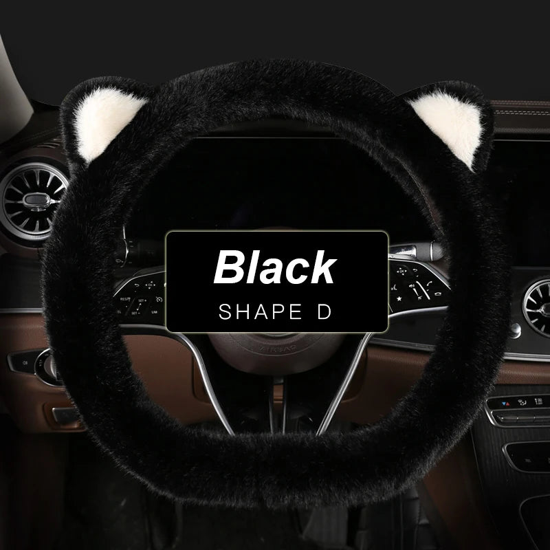 38 cm Plush Cat-Ear Steering Wheel Cover (Anti-Slip)
