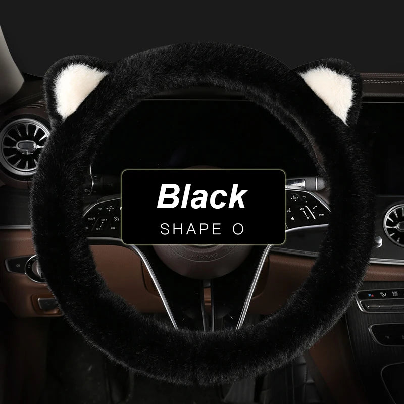 38 cm Plush Cat-Ear Steering Wheel Cover (Anti-Slip)