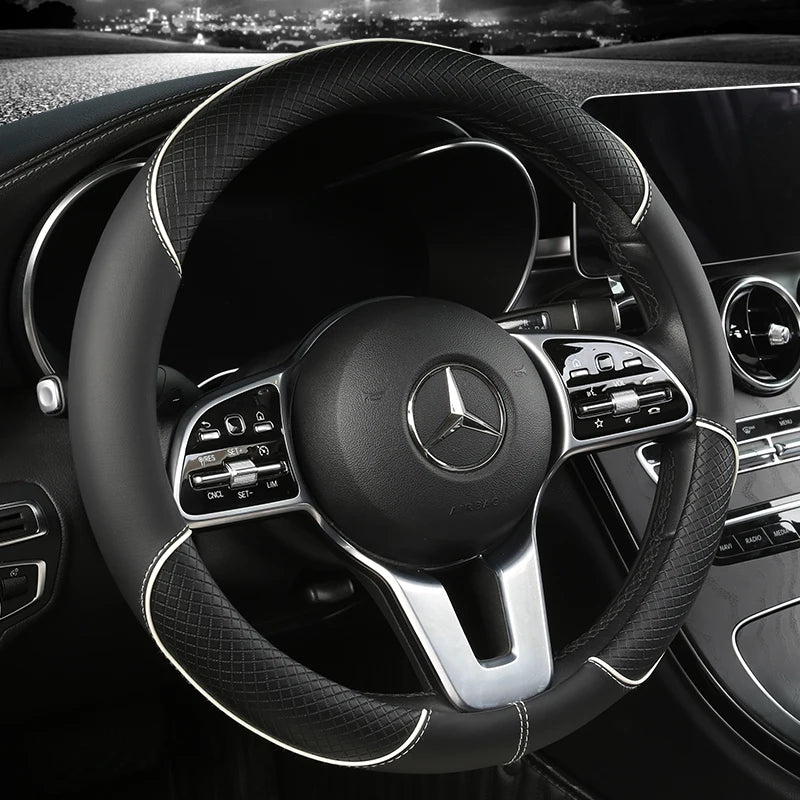 38 cm Universal Leather Steering Wheel Cover – For Cars and SUVs