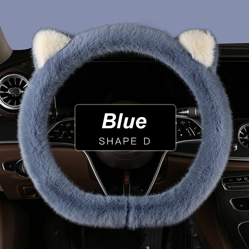 38 cm Plush Cat-Ear Steering Wheel Cover (Anti-Slip)