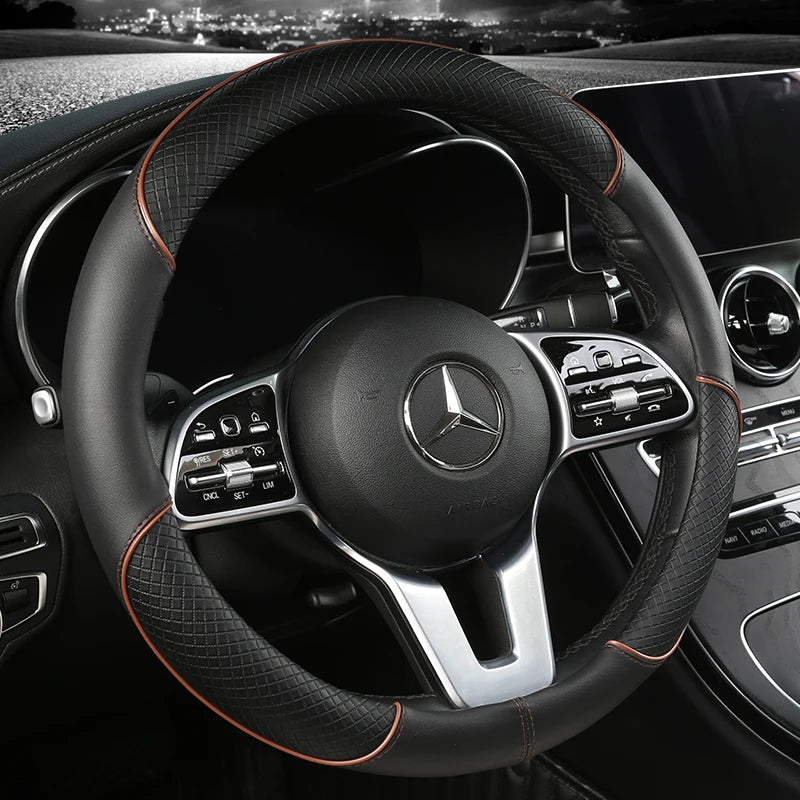 38 cm Universal Leather Steering Wheel Cover – For Cars and SUVs