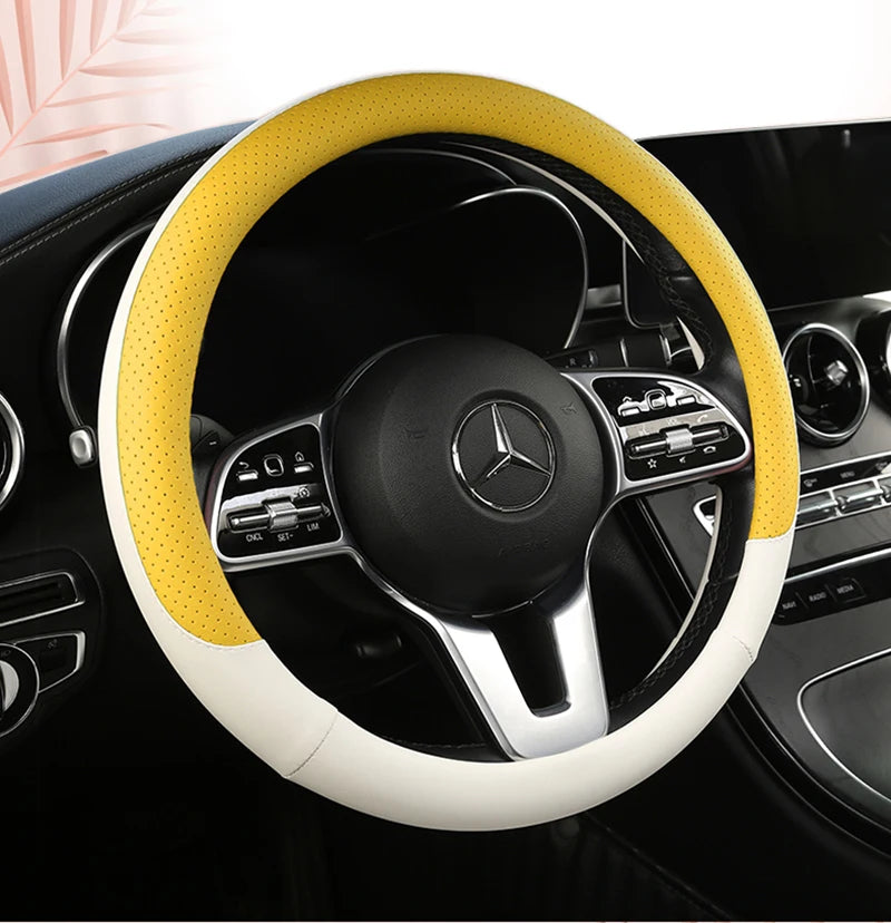 38 cm Fashion Color Leather Steering Wheel Cover
