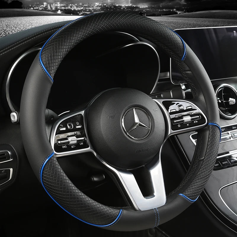 38 cm Universal Leather Steering Wheel Cover – For Cars and SUVs