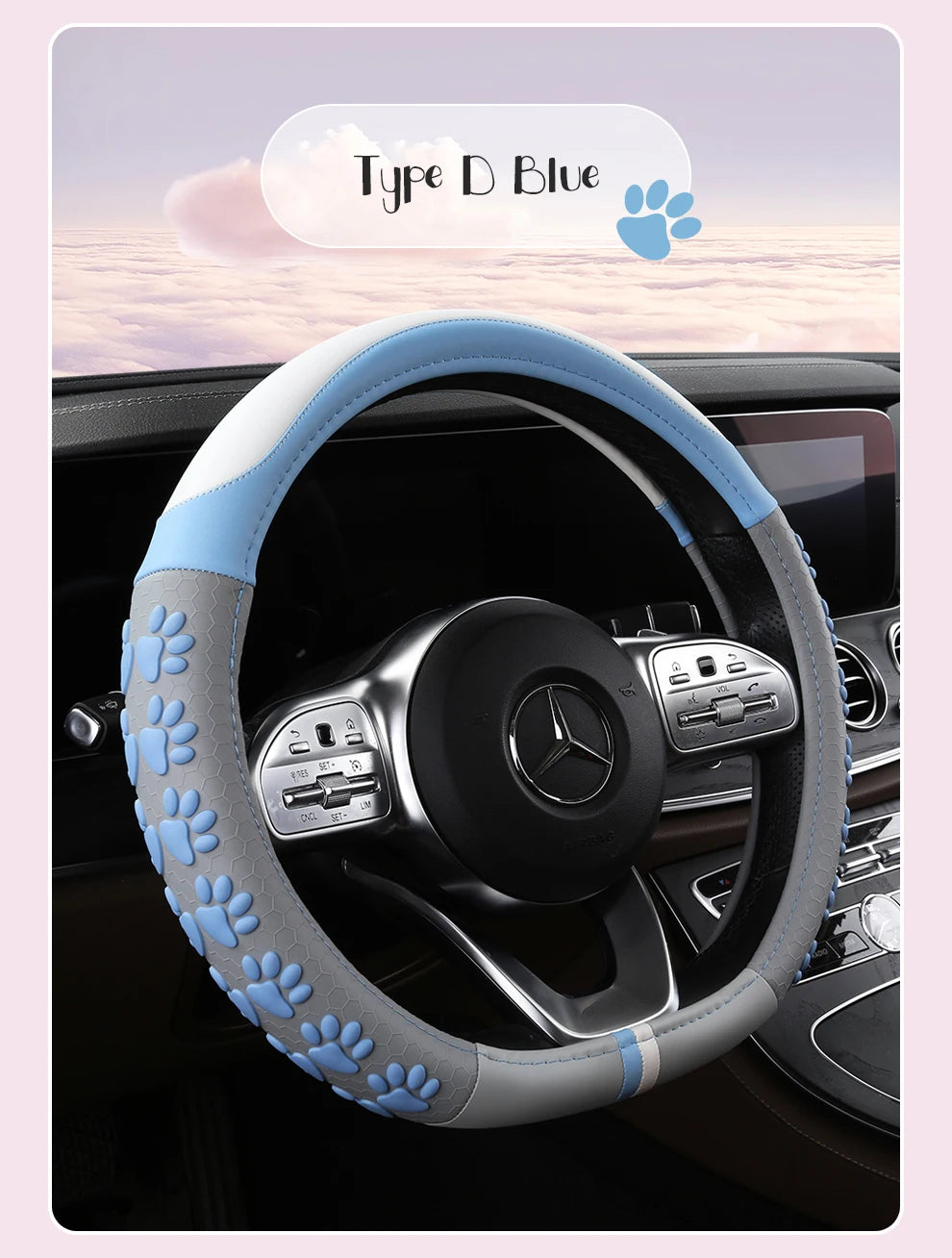 38 cm Anti-Slip Pink Cat Claws Leather Steering Wheel Cover
