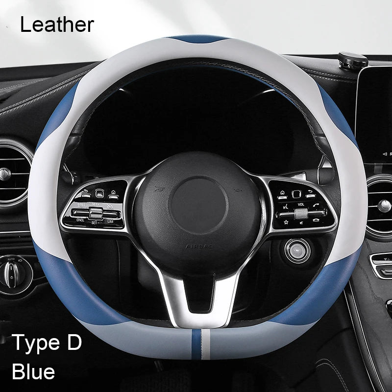 38 cm Luxury Leather Steering Wheel Cover – Universal Fit