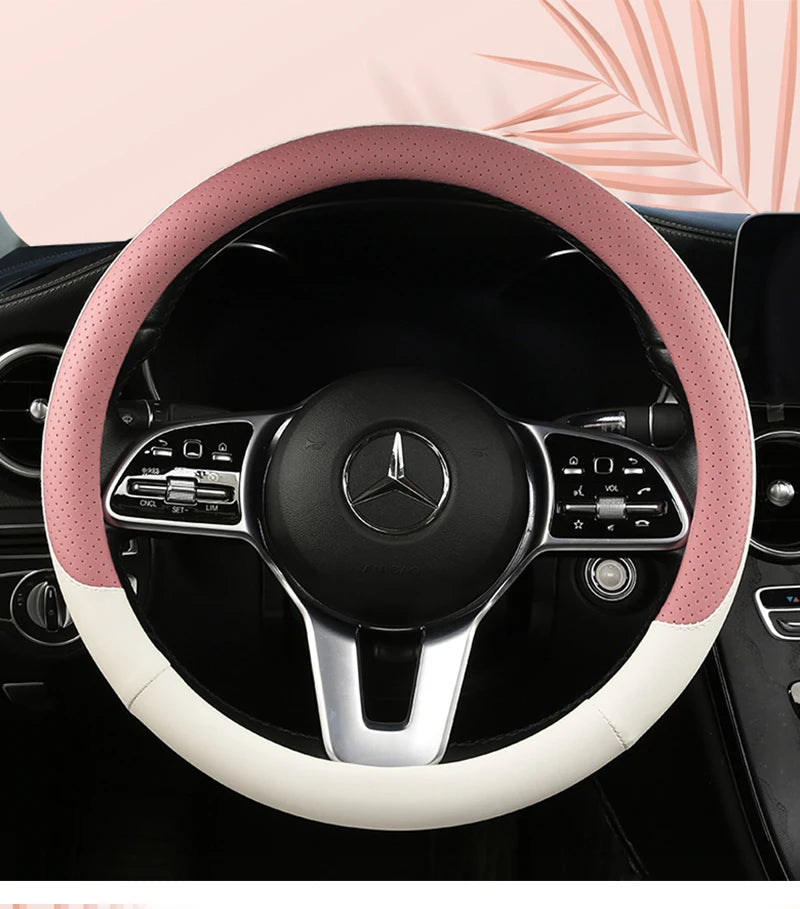 38 cm Fashion Color Leather Steering Wheel Cover