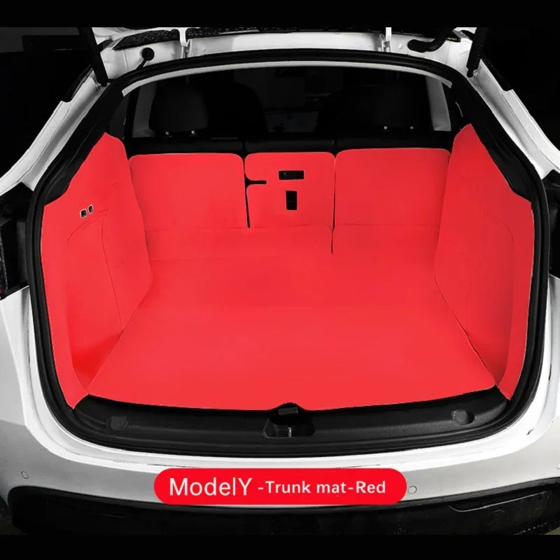 Custom Fit Red Leather Trunk Mat Durable Tesla Model 3 Model Y
