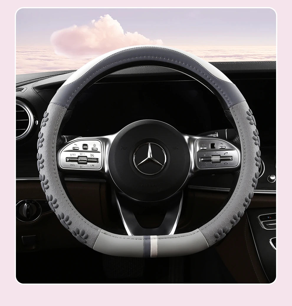 38 cm Anti-Slip Pink Cat Claws Leather Steering Wheel Cover
