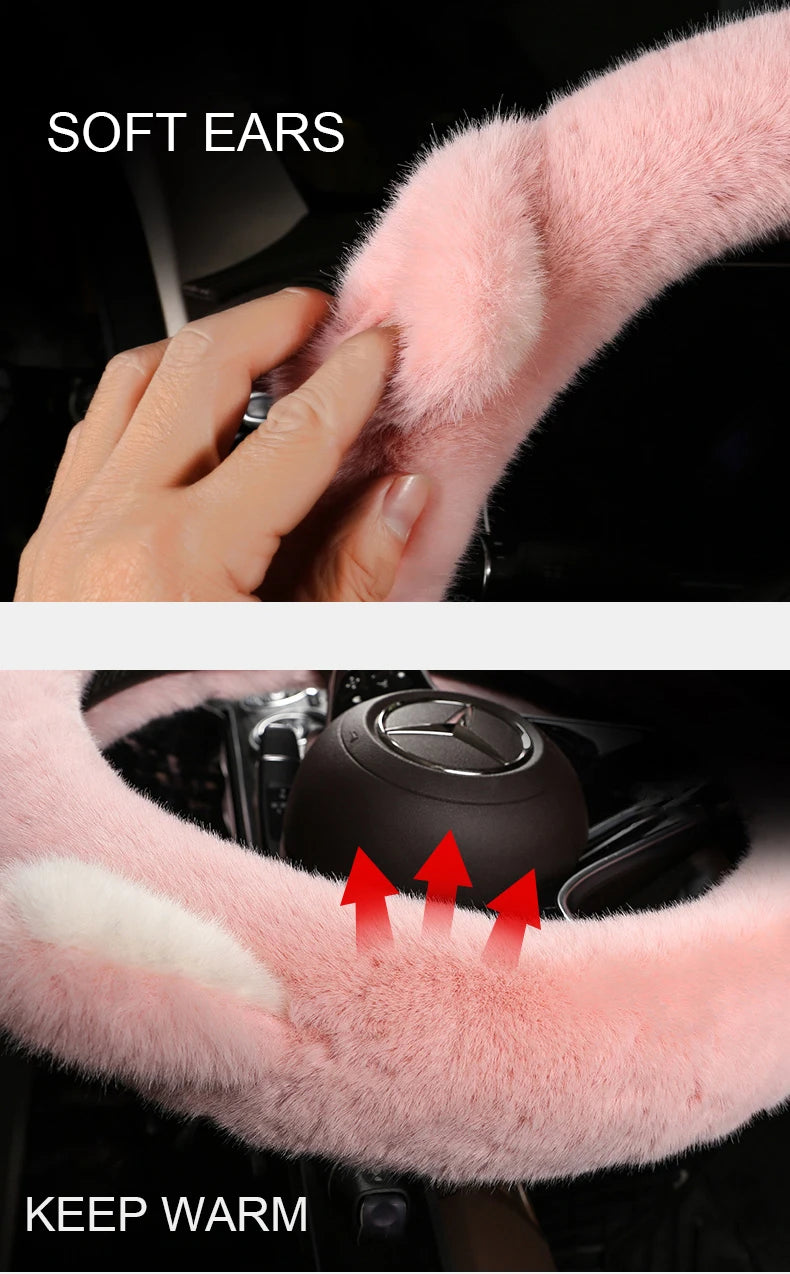 38 cm Plush Cat-Ear Steering Wheel Cover (Anti-Slip)