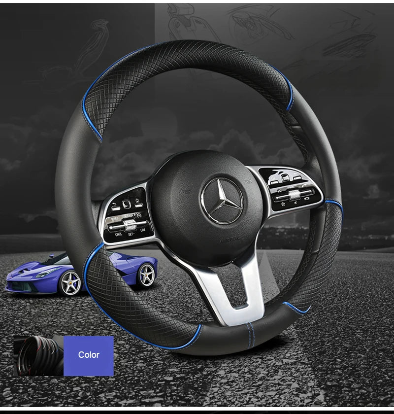38 cm Universal Leather Steering Wheel Cover – For Cars and SUVs