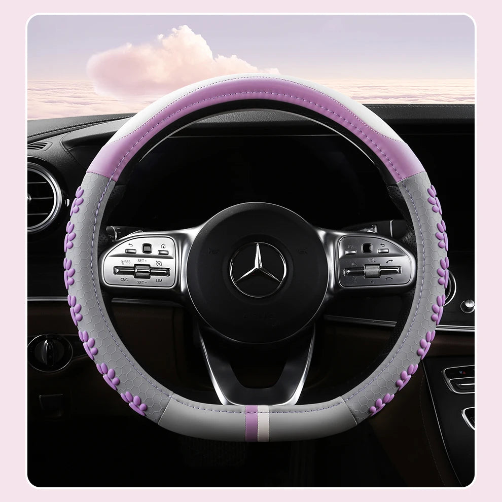 38 cm Anti-Slip Pink Cat Claws Leather Steering Wheel Cover
