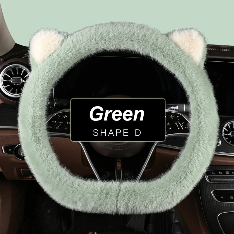 38 cm Plush Cat-Ear Steering Wheel Cover (Anti-Slip)